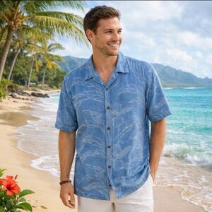 TOMMY BAHAMA HAWAIIAN ALOHA CAMP 100% SILK SHIRT SIZE LARGE